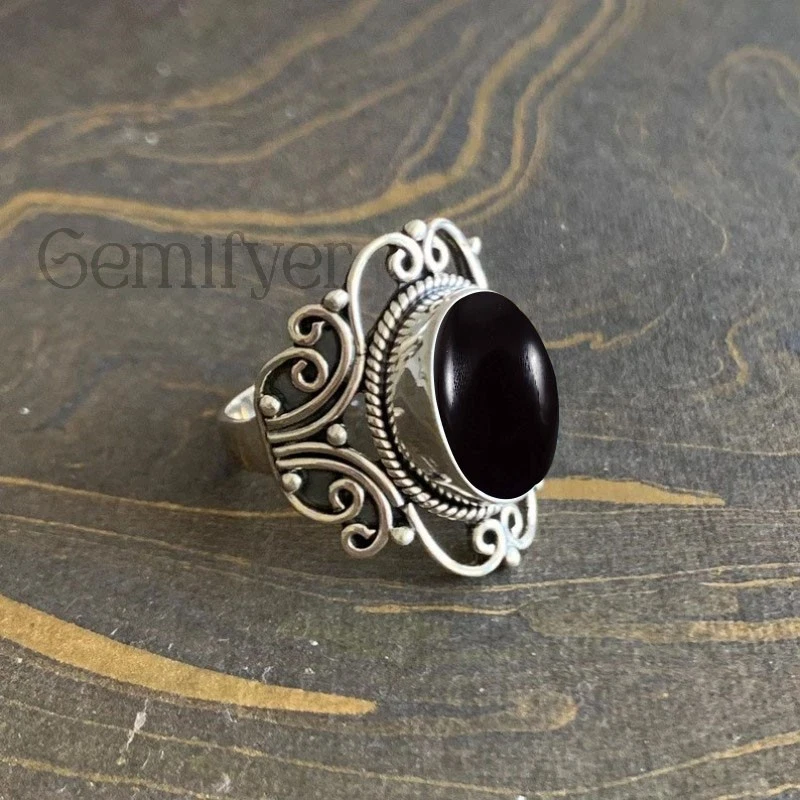 Natural Gemstone Silver Men's Ring