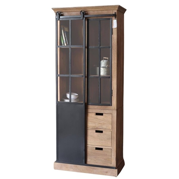 Vitrine Stupore Massivholz Vitrinenschrank Buffet Mangoholz & Eisen Industrial-image