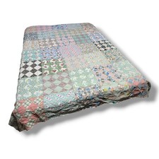 Vtg Nine Patch on Point Quilt Hand Sewn Patchwork Diamond In Square Lightweight