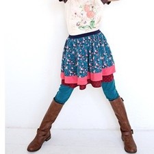 Matilda Jane Adira Skirt Size 8 Teal Floral Ruffle Layered Cottagecore