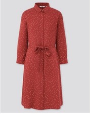 NEW Uniqlo Women’s Rayon Printed 3/4 Sleeve Shirtdress Red Polka Dot XS