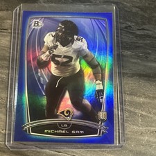2014 Bowman #24 Michael Sam SN,RC Rookies Blue Foil #/499 St. Louis Rams
