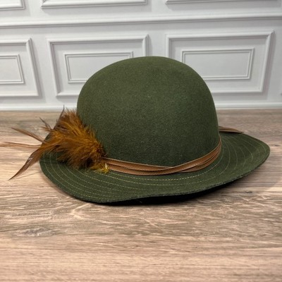 Betmar Wool Felt Hat Womens Forest Green Leather Feather Band Vintage