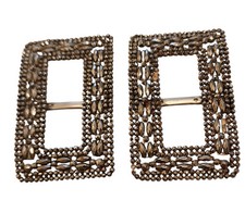 ANTIQUE FRENCH CUT STEEL Pair SHOE BELT BUCKLES Marquis Rhinestone FRANCE Rare