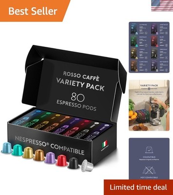 Luxury Espresso Coffee Pods Variety Pack - 80 Capsules, 8 Flavors