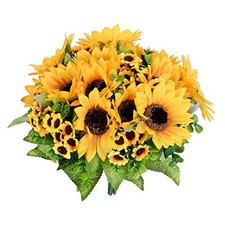 Artificial Sunflower Bouquet, 2 Bunches Silk Sunflowers Fake Yellow Flowers