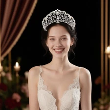 7.5cm Tall Crystal Pearl Large Wedding Queen Princess Prom Tiara Crown For Women