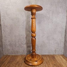 Vintage Pine Pedestal Plant Stand, 72cm Tall, Turned Wood Jardiniere Column