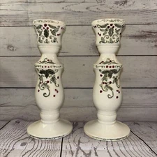VTG Christmas 8” CandleStick Holder Holly Berry Taper Candle Holiday Ceramic