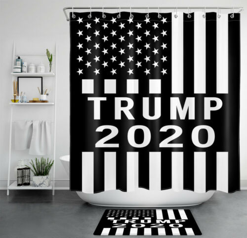 Black White Stripes Stars 2020 Shower Curtain Bathroom Accessory Sets - Picture 1 of 16