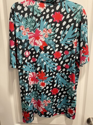 BAD BIRDIE Floral Hawaiian Mens Polo Golf Red Pink Blue Green XL - Picture 5 of 8