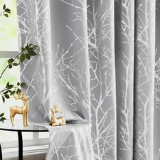 100% Blackout Curtains for Bedroom, Curtains 63 Inch Length Silver on Grey Tree