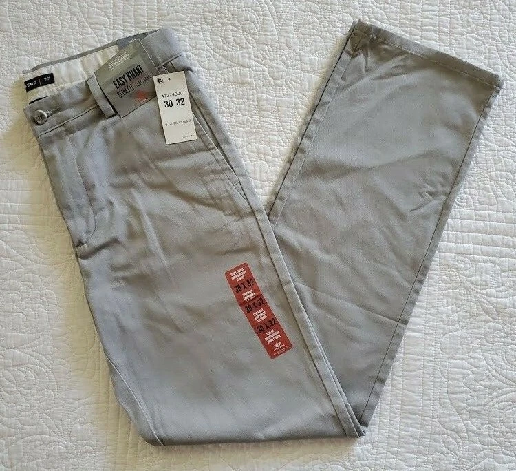 New Men's Dockers Easy Khaki Slim Fit D1 Flat Front Pants Lt Gray Grey 472740001
