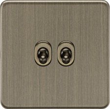 KNIGHTSBRIDGE SCREWLESS FLATPLATE LIGHT SWITCHES & SOCKETS ANTIQUE BRASS RANGE