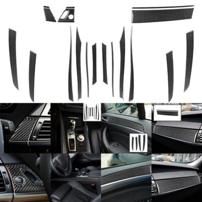19Pcs Real Carbon Fiber Interior Full Set Cover Trim For BMW X5 E70 2007-2009