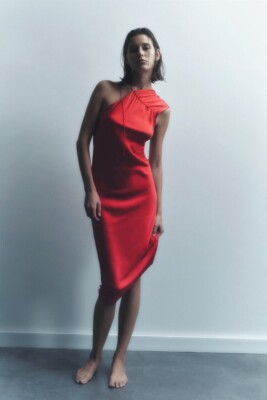 red one shoulder dress zara Fab Zara red satin one shoulder dress , Only worn