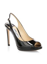 Jimmy choo Nova Peep-toe Patent Leather pumps Black 40.5 675 NWOB