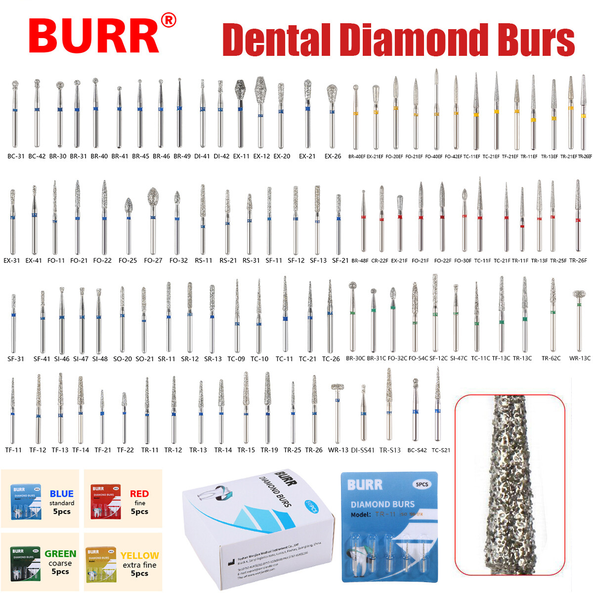 50-Piece Dental Crown Preparation Diamond Burs Set - FG Shank, Anterior Teeth, Azdent Brand 10 thumbnail image