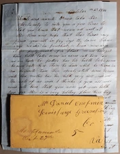 1854 Montezuma Ia Iowa Stampless Cover Manuscript w/ Letter B5-97