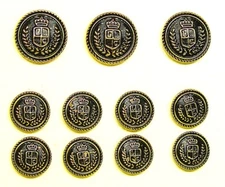 UNKNOWN BRAND replacement buttons 11 gold tone metal blacken outline Good Cond.