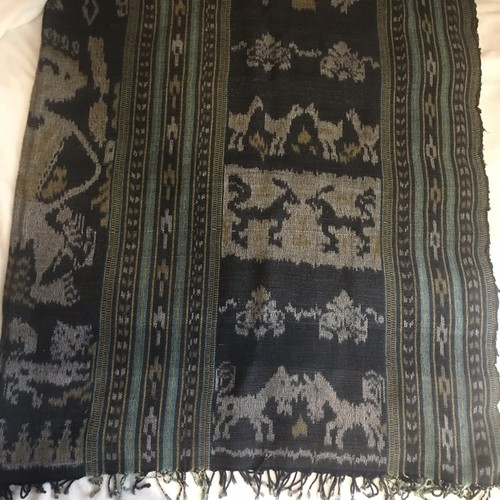 VTG Handmade Queen Quilt Blanket Bedspread Blue Tribal Pattern Figure w Animals - Picture 4 of 7