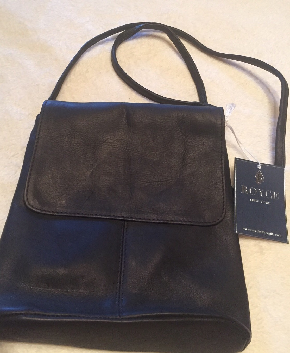 Leather &ldquo;Vaquetta&rdquo; Crossbody Bag by ROYCE (8x8) Flap Ove