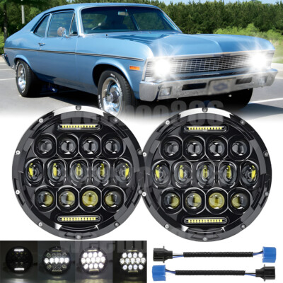 Pair 7'' Inch Round LED Headlights Projector Hi/Lo Beam For 1963-1978 Chevy Nova