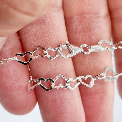 925 Sterling Silver Bracelet Ladies Heart Link Chain - 5mm - 7.5inch - Imagen 16 de 18