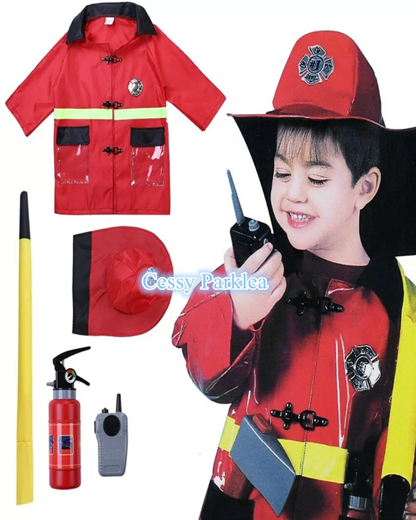 Firefighter Fireman Uniform Kids Boys Child Halloween Fancy Dress Up Costume 3 7