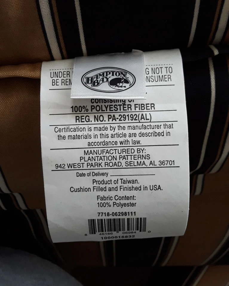 Nuevo Cojín para silla de comedor Hampton Bay Luxe a rayas exterior respaldo alto ~ Juego de 2 Foto 4 de 4