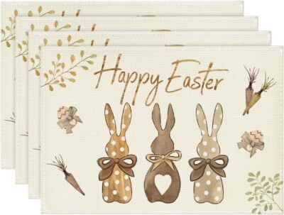 Artoid Mode Carrots Rabbit Bunny Happy Easter Placemats for Dining Table, 12 x 1