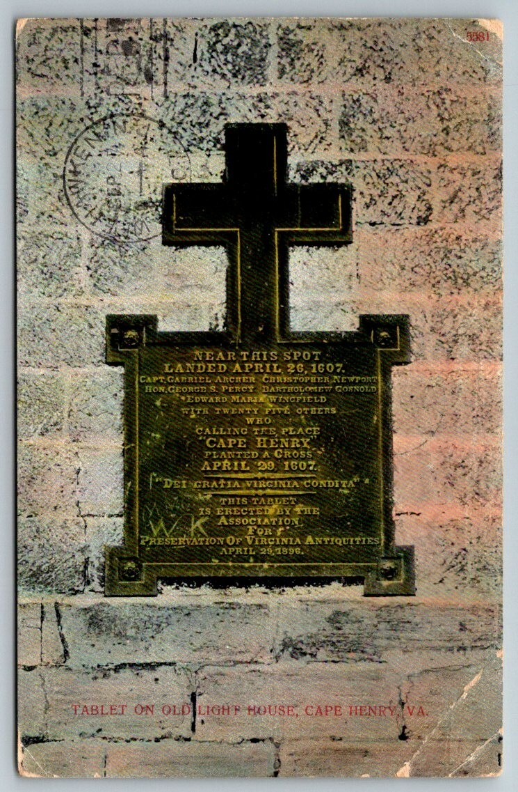 Tablet on Old Light House  Cape Henry  Virginia   Postcard-image