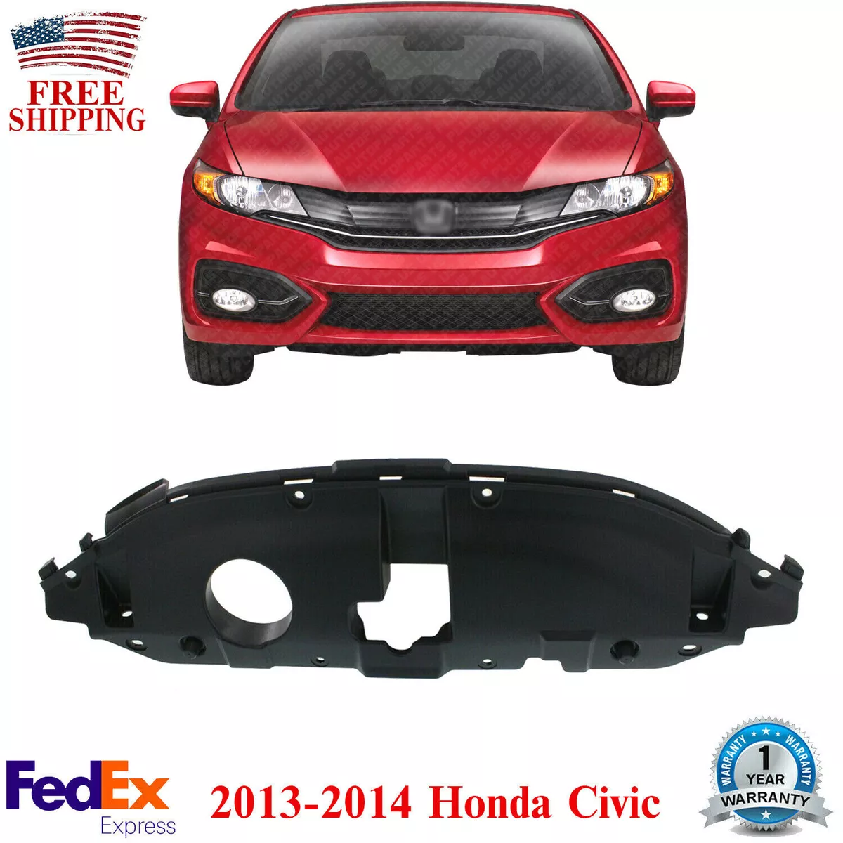Front Radiator Support Cover Textured Plastic For 2013 2014 Honda Civic