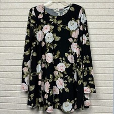 Show Me Your Mumu Black Floral Tunic Top Long Sleeve Stretch Women’s Small