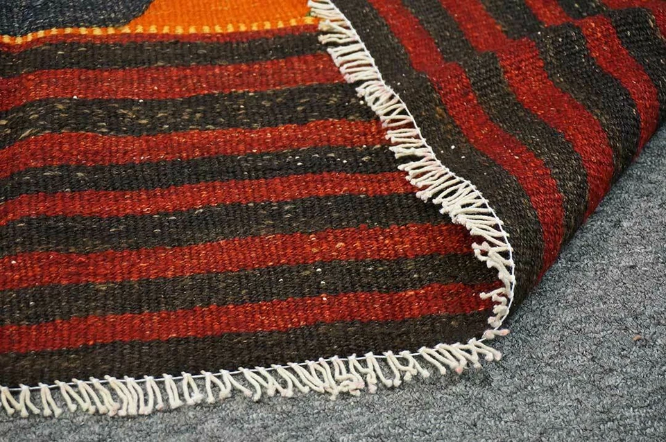 Alfombra oriental vintage roja de lana hecha a mano Kilim tejido plano tradicional 5x8 Foto 3 de 4