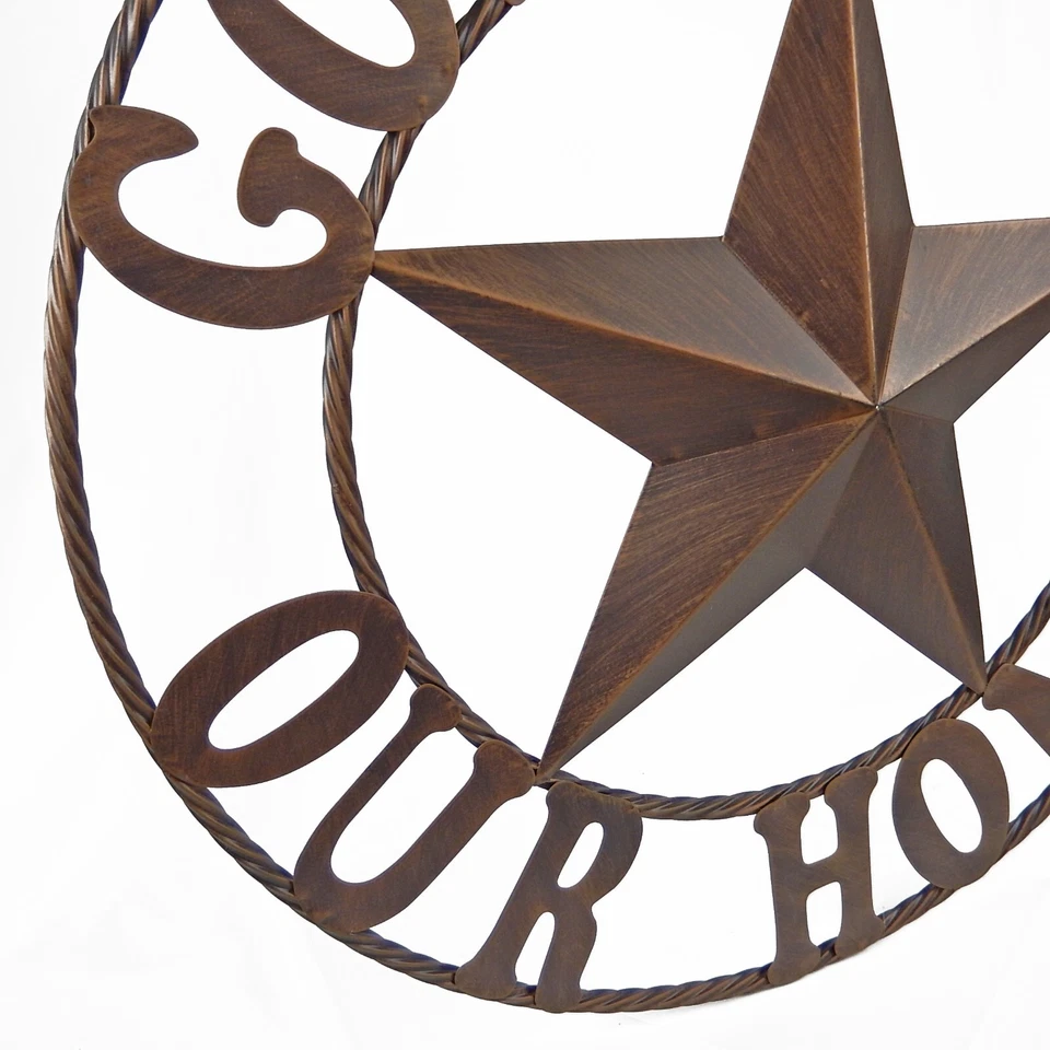 Metal God Bless Our Home Barn Star Wall Decor Brushed Copper Rope Ring 26 inch - Image 3 of 4