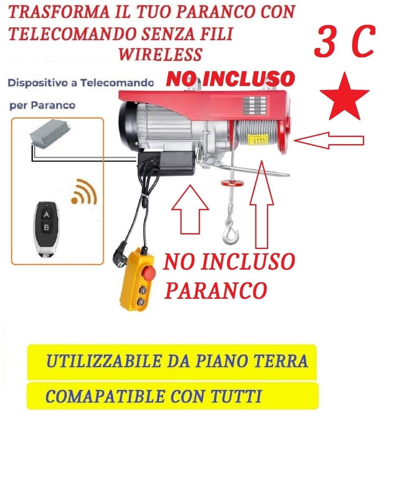 VEVOR Paranco Elettrico Wireless 3-C: Argano e Montacarichi Professionale