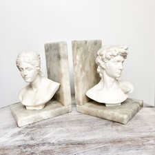 Marble Grand Tour Bookends Pair Vtg Parian Italian Alabaster Michelangelo Bust