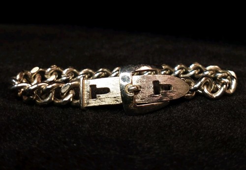 Vintage AVON Silver Tone Adjustable Belt Buckle Chain Bracelet - Picture 3 of 9