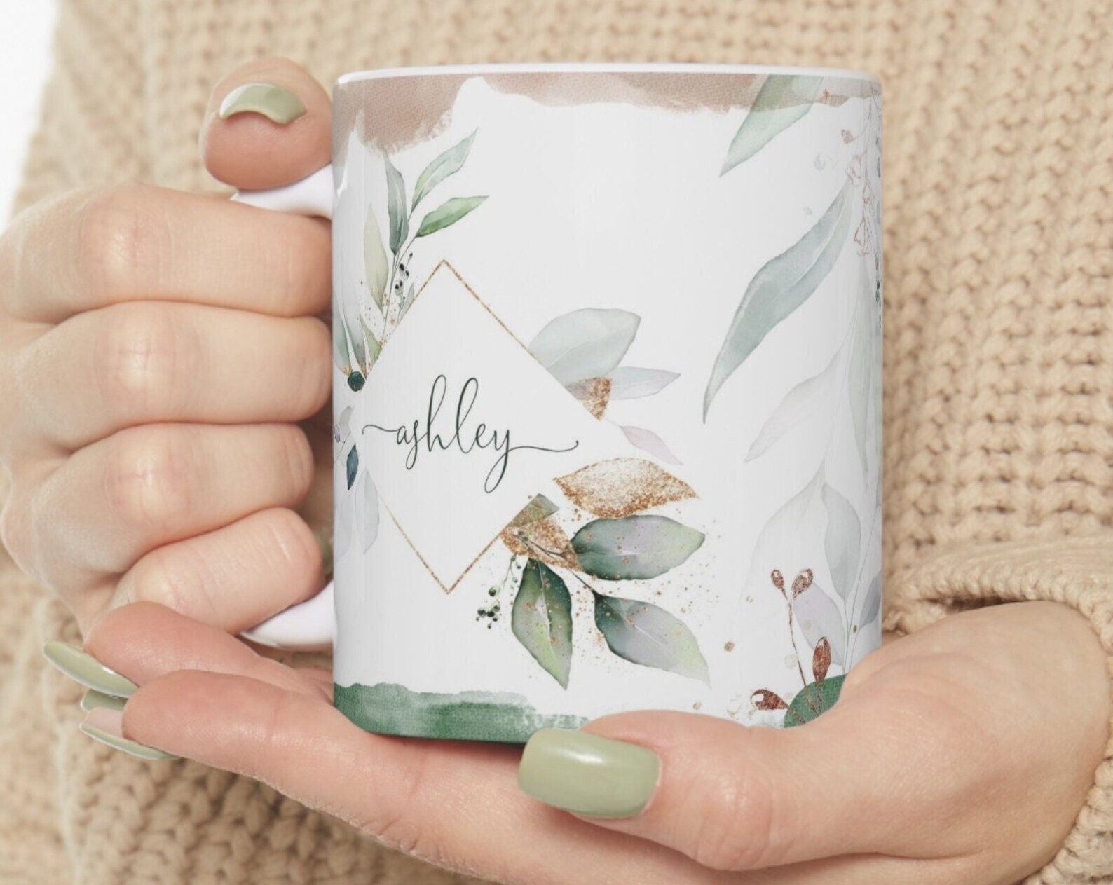Personalized Name Mug With Fresh Flowers for Sister Mom or Grandma