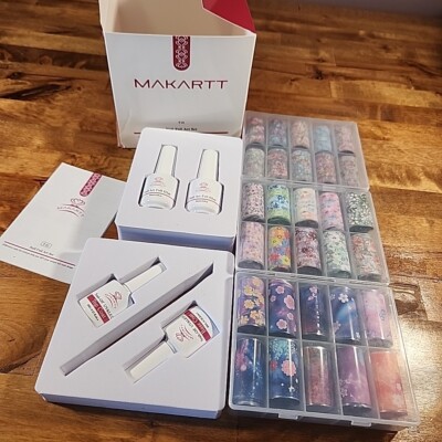 Makartt Nail Foil Art Set Glue Flower Floral Sky Foil Stickers Base Top Coat