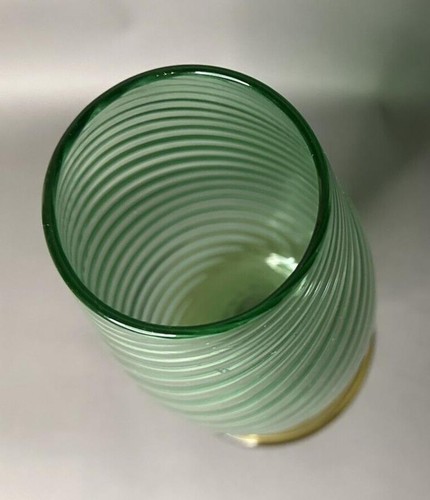 Vintage Steuben Topaz & Panoma Green 14" Art Glass Vase - Picture 4 of 8