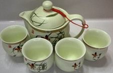 Vintage Chinese Mini Tea Pot Set- 6 pcs Green Bird Design