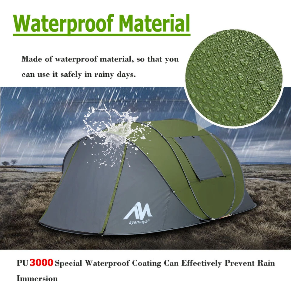 Tienda Pop Up 4-6 Personas Exterior Impermeable Camping Gran Cúpula Familia Doble Capa Foto 3 de 4