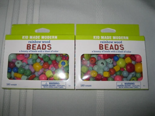Kid Made Modern 180ct Rainbow Wood Beads - Brand New Lot of 2 Boxes