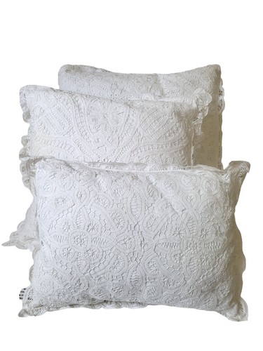 Vintage 3PC Decorative Pillow Cover White Handmade Batten Lace Embroidery NEW