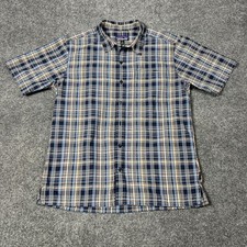 Patagonia Shirt Mens M Blue Plaid Short Sleev...