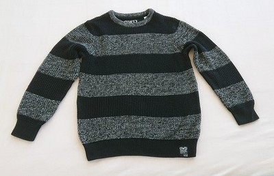 Pulli Strickpulli Pullover schwarz grau gestreift Gr. S 134 140 Junge Baumwolle