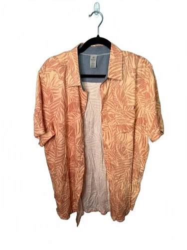 Hurley Men’s Large Hawaiian Shirt Coral Tropical Short Sleeve Button Up - product listing photo