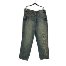 Marithe Francois Girbaud Jeans Mens 40M Blue Y2K Baggy Loose Embroidered Denim